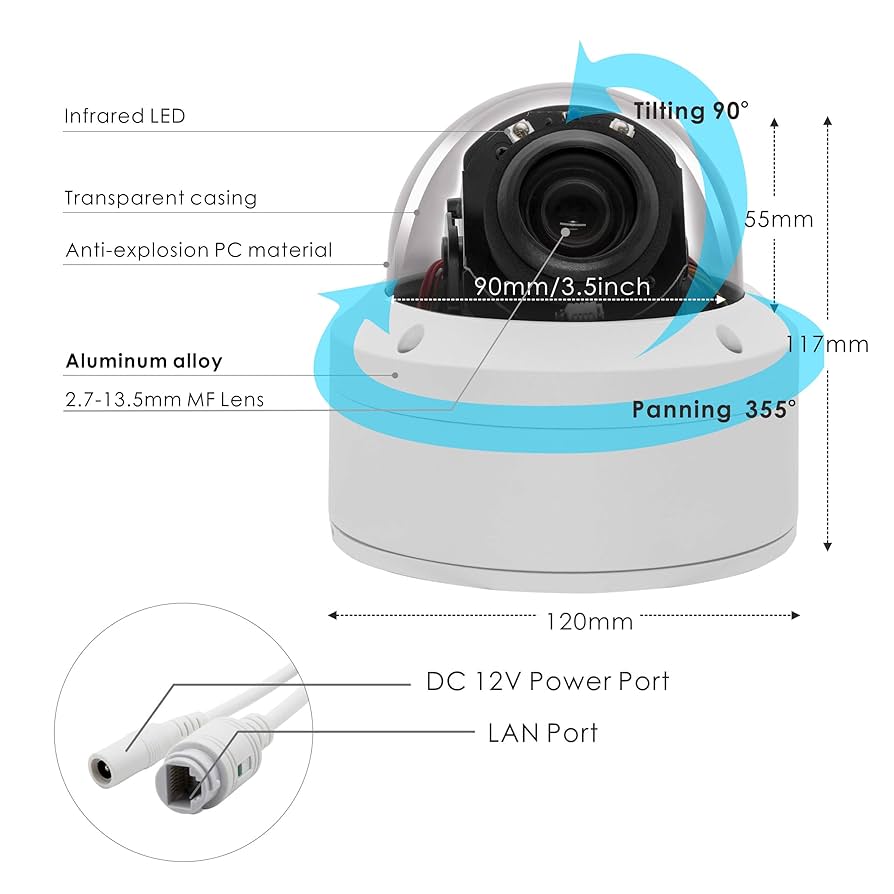 Amazon.com : IP Security 5.0MP H.265 POE PTZ Dome Camera